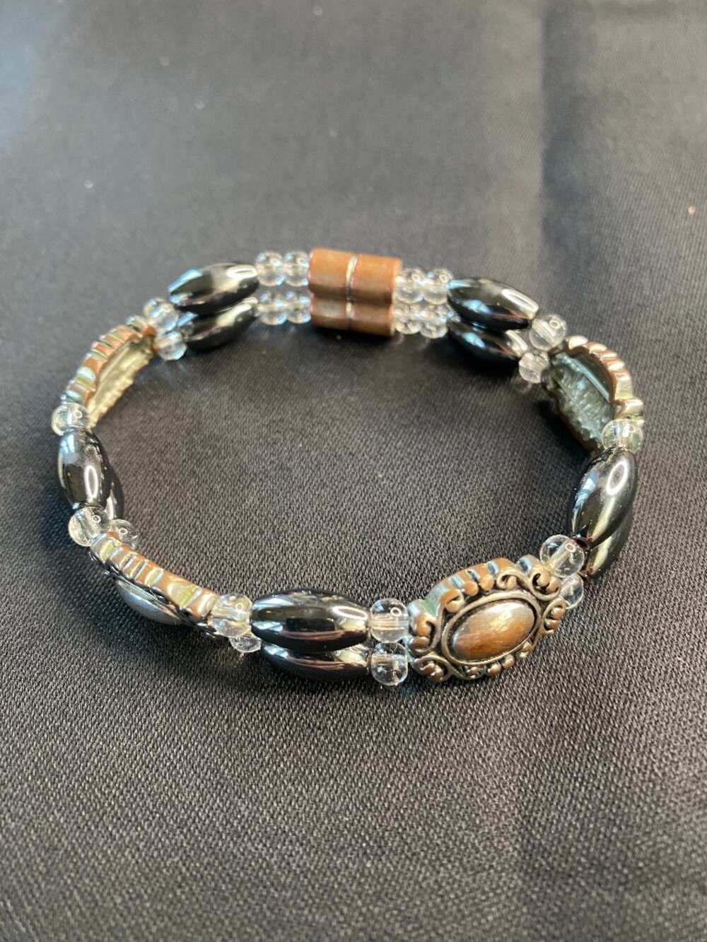 Magnetic Double Strand Hematite Bead Bracelet with Crystal Accents